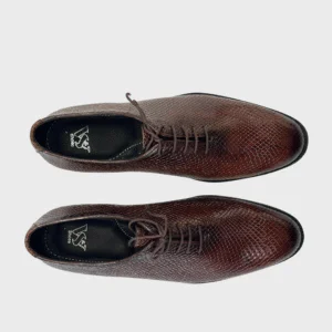 WalkinStyles – Brown Leather Dress Shoes with Snake Skin Finish - Image 2