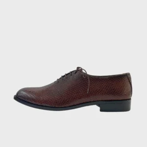 WalkinStyles – Brown Leather Dress Shoes with Snake Skin Finish - Image 4
