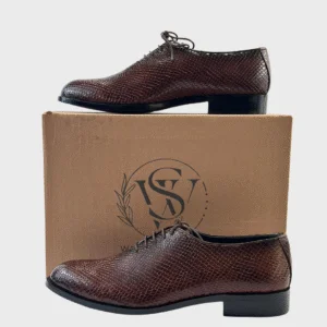 WalkinStyles – Brown Leather Dress Shoes with Snake Skin Finish - Image 5