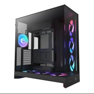 2025 PC Case Black, ATX Airflow with RGB, Panoramic Glass, Supports Dual 360mm Radiators, Up to 10 Fans.