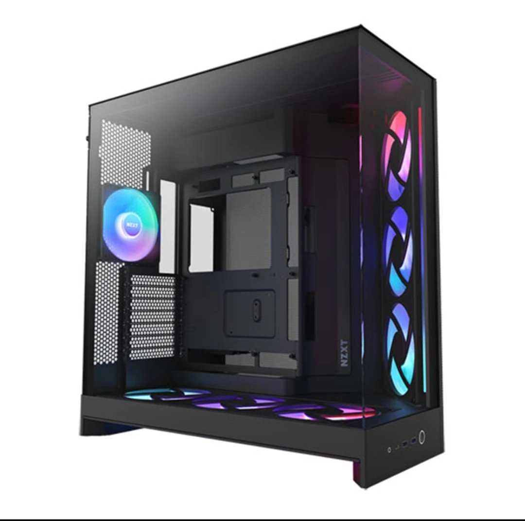 2025 PC Case Black, ATX Airflow with RGB, Panoramic Glass, Supports Dual 360mm Radiators, Up to 10 Fans.