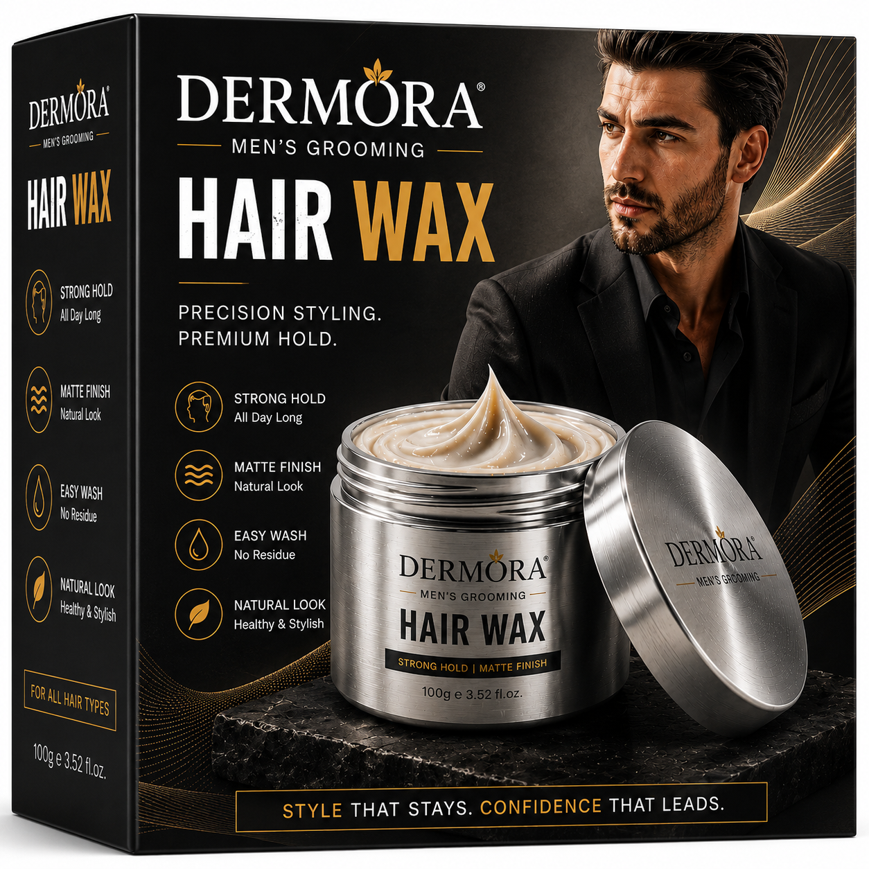 Dermora Premium Men's Hair Wax β Strong Hold Matte Finish