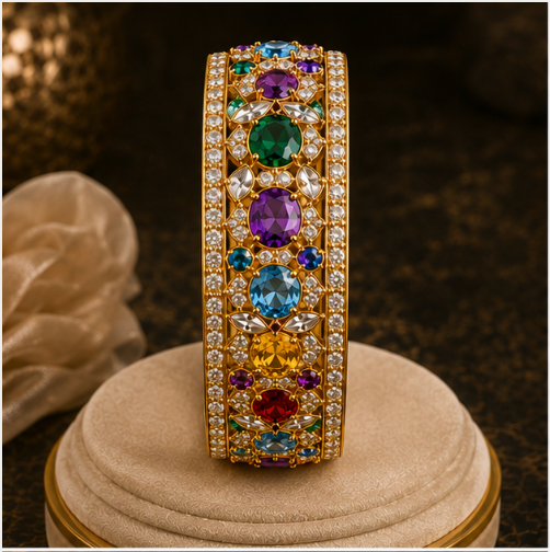 Gemlion Royal Multi Gemstone Luxury Bangle – 18K Gold Plated - Image 3