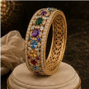 Gemlion Royal Multi Gemstone Luxury Bangle – 18K Gold Plated