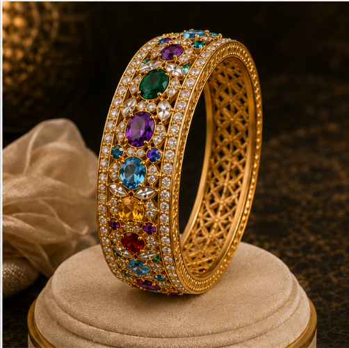 Gemlion Royal Multi Gemstone Luxury Bangle – 18K Gold Plated