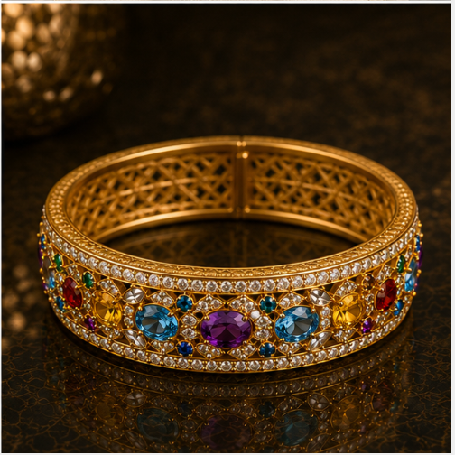Gemlion Royal Multi Gemstone Luxury Bangle – 18K Gold Plated - Image 2