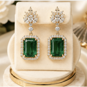 Gemlion Luxury Emerald Drop Earrings – Gold Plated Premium Collection