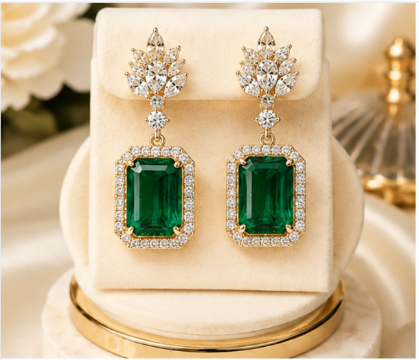 Gemlion Luxury Emerald Drop Earrings – Gold Plated Premium Collection
