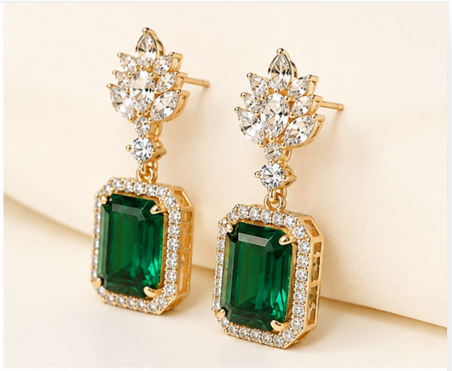 Gemlion Luxury Emerald Drop Earrings – Gold Plated Premium Collection - Image 2
