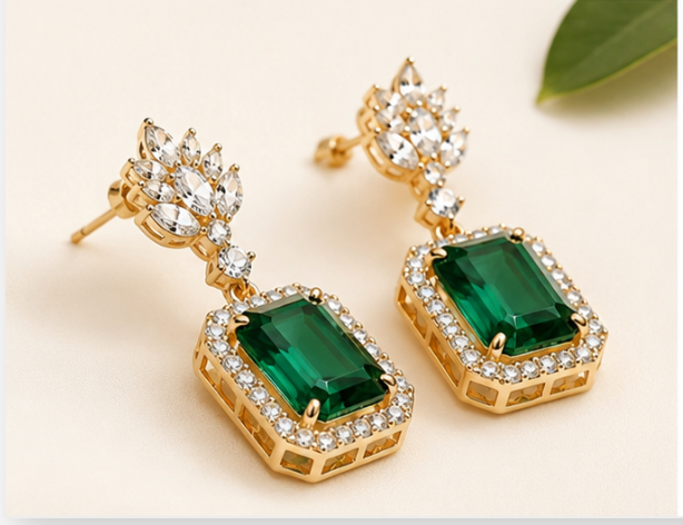 Gemlion Luxury Emerald Drop Earrings – Gold Plated Premium Collection - Image 3