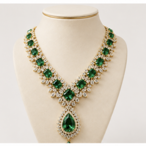 Gemlion Royal Emerald Necklace Collection – Luxury Gold Plated Jewelry Set