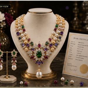 Gemlion Royal Pearl & Emerald Luxury Necklace Set – Triple Layer Collection