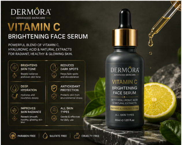 Dermora Vitamin C Brightening Face Serum with Hyaluronic Acid – Advanced Skincare - Image 3