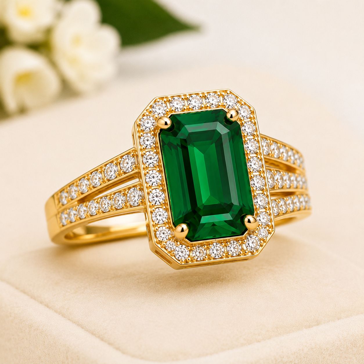 Gemlion Royal Emerald Luxury Ring – 18K Gold-Plated Natural Emerald Ring - Image 3