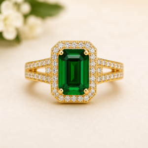 Gemlion Royal Emerald Luxury Ring – 18K Gold-Plated Natural Emerald Ring