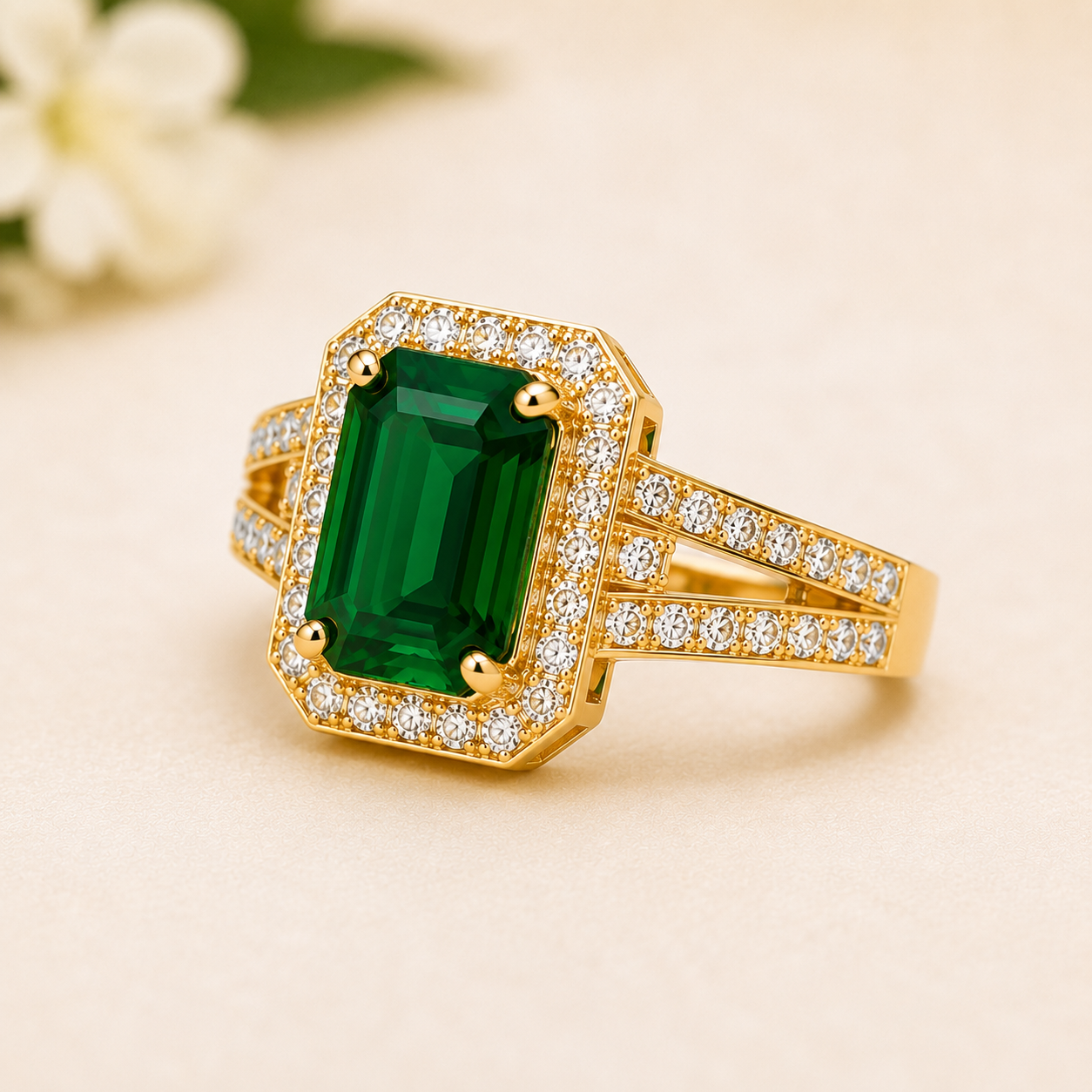 Gemlion Royal Emerald Luxury Ring – 18K Gold-Plated Natural Emerald Ring - Image 2