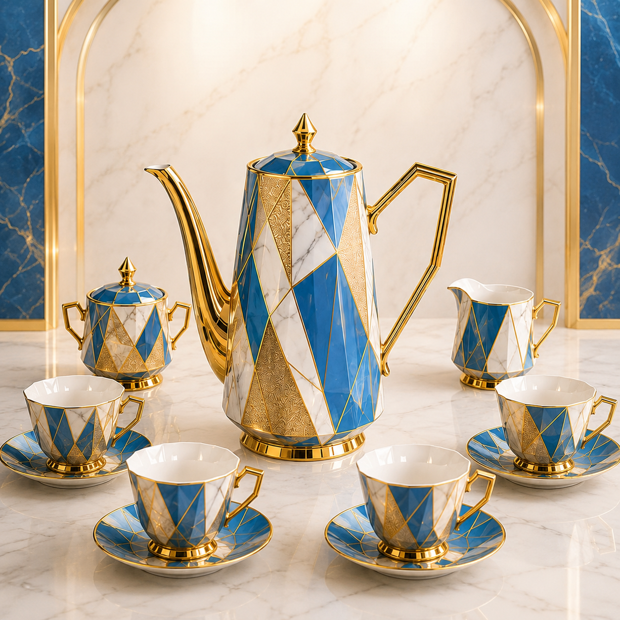 Luxora Royal Blue & Gold 15-Piece Premium Tea Set