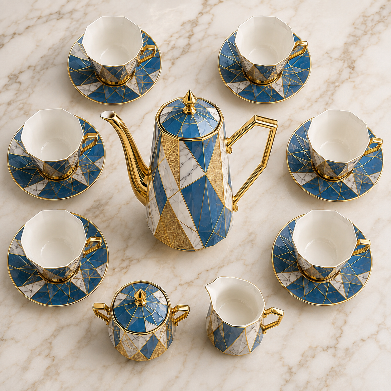 Luxora Royal Blue & Gold 15-Piece Premium Tea Set - Image 2