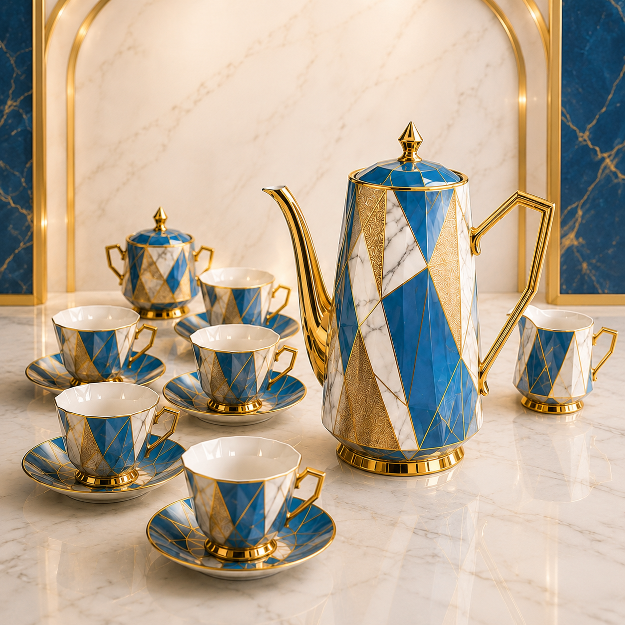 Luxora Royal Blue & Gold 15-Piece Premium Tea Set - Image 3
